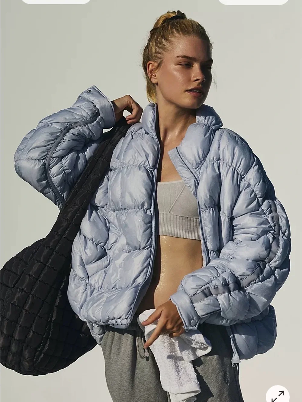 Free People Pippa Scrunchy Glossy Packable Puffer Ice Grey Jacket